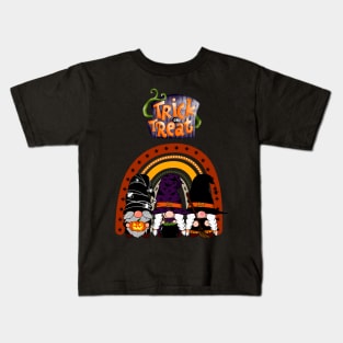 3 Gnomes With Rainbow Halloween Trick or Treat Kids T-Shirt